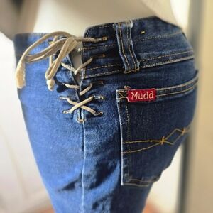 Y2K Mudd Jeans Women's Denim Flare Lace Up hip low rise flare bell bottom size 7